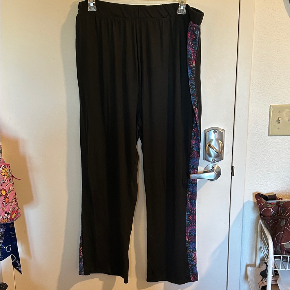 Rhonda Shear Black Pants with Multicolor Side Trim 3x